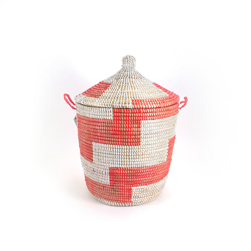 Medium Woven Storage Basket – Red Stripe