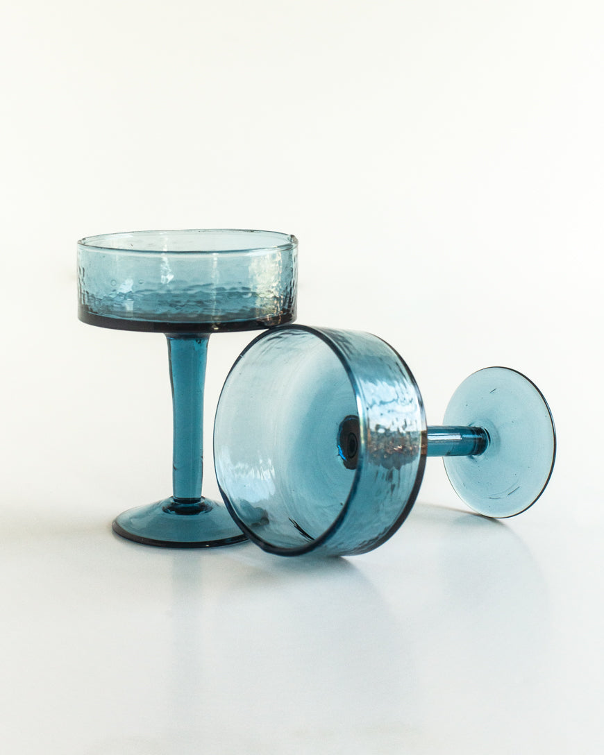 Handblown Hammered Coupe Cocktail Glass - Set of 2