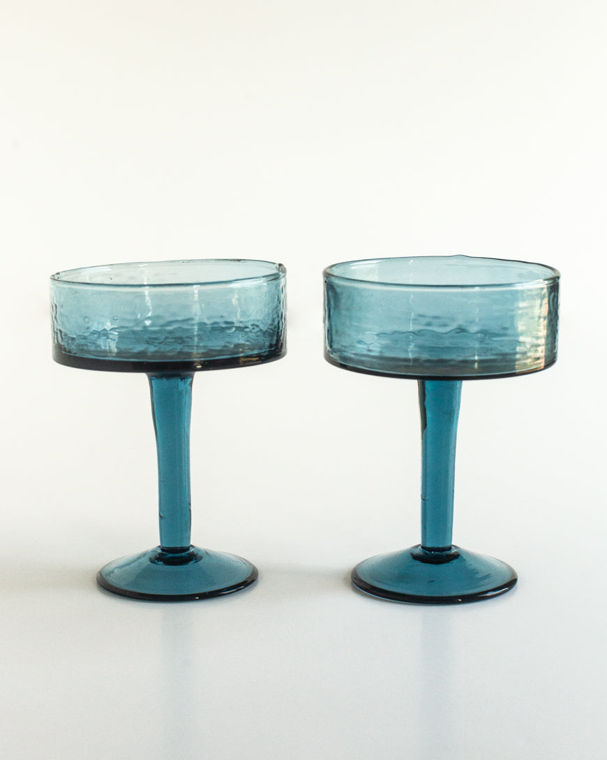 Handblown Hammered Coupe Cocktail Glass - Set of 2