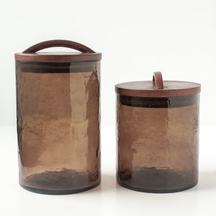 Small Textured Glass Canisters - Smoke