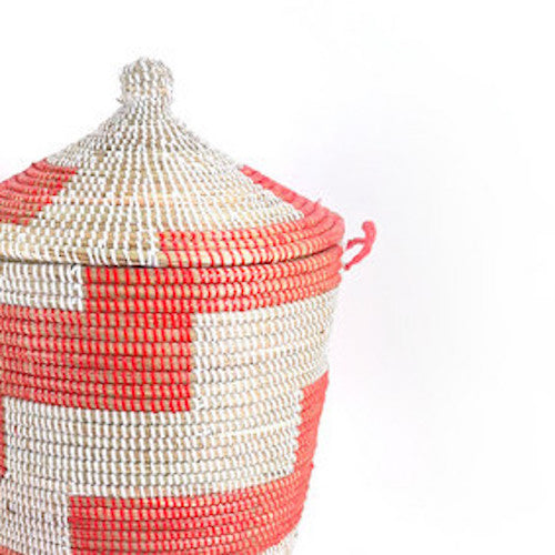 Medium Woven Storage Basket – Red Stripe