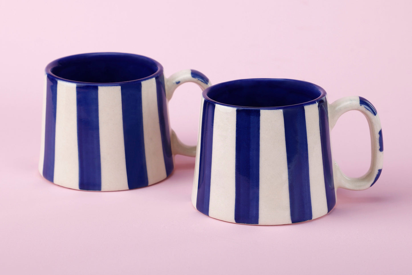 Ceramic Dark Blue Stripe Coffee Mug - Set of 2
