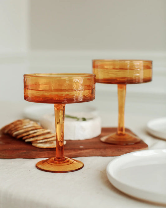 Handblown Hammered Coupe Cocktail Glass - Set of 2