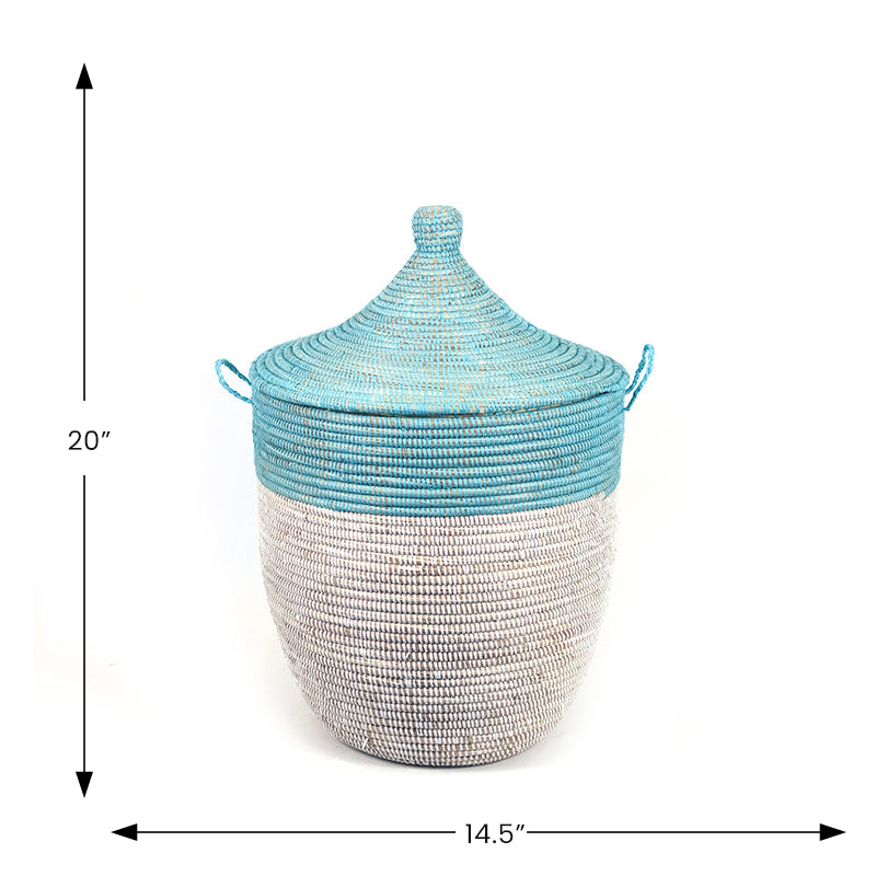 Medium Woven Storage Basket – Turquoise Colorblock