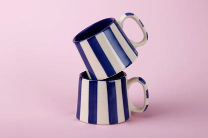 Ceramic Dark Blue Stripe Coffee Mug - Set of 2