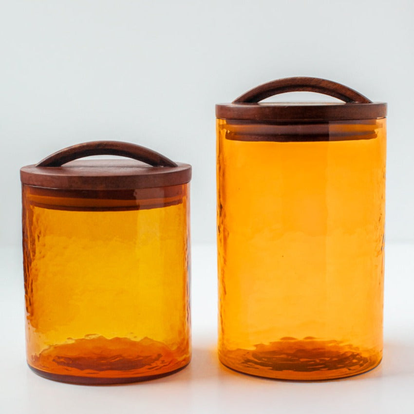 Large Textured Glass Canisters - Amber