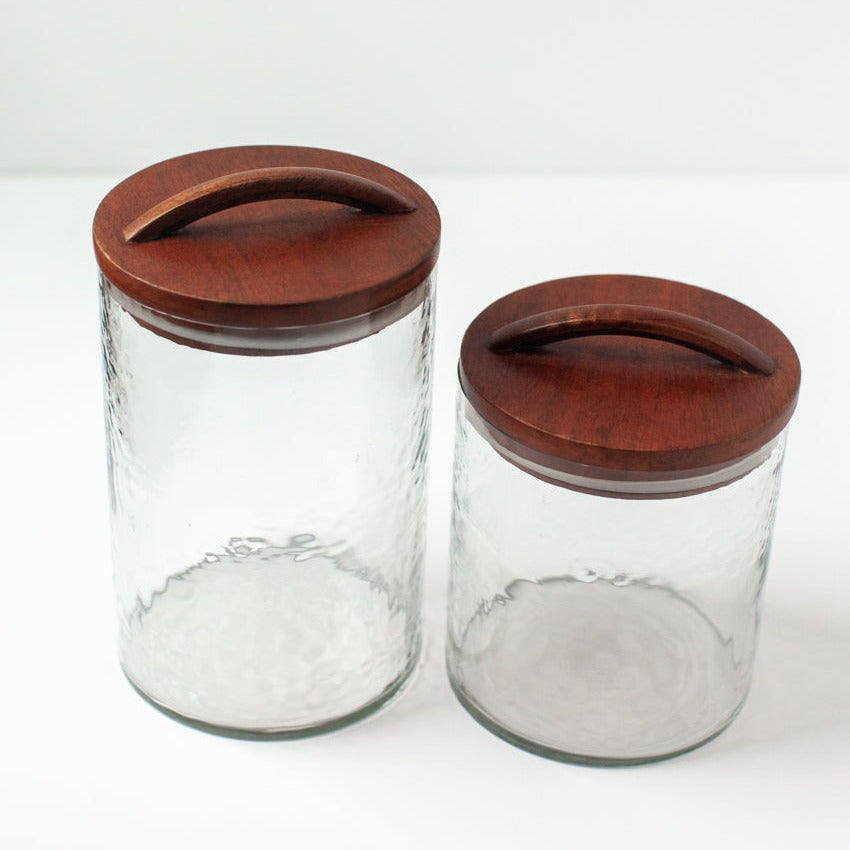 Small Textured Glass Canisters - Clear