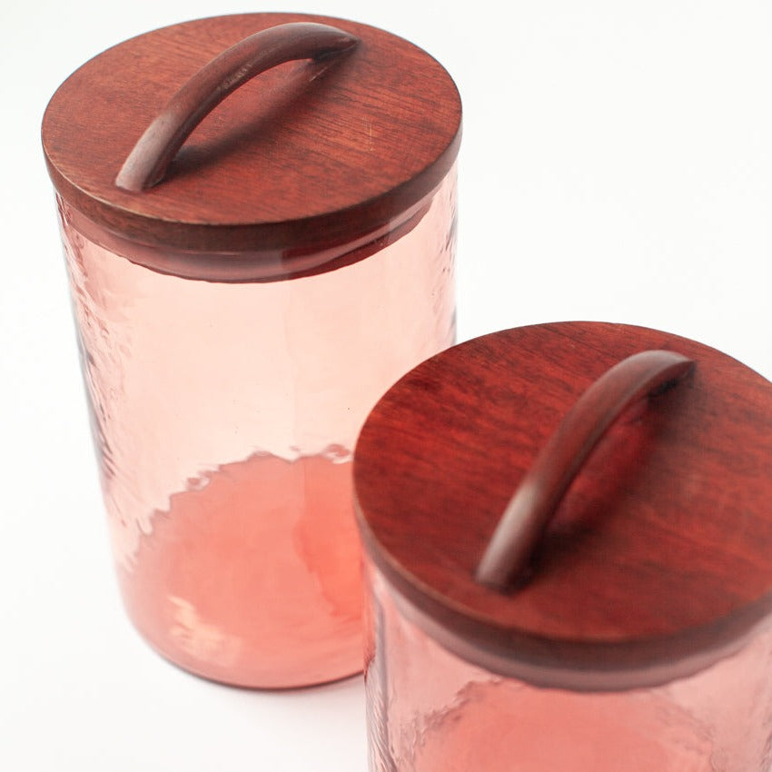 Large Textured Glass Canisters - Blush