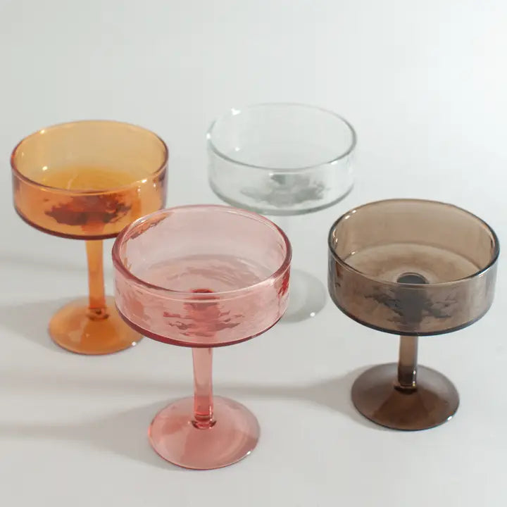 Handblown Hammered Coupe Cocktail Glass - Set of 2