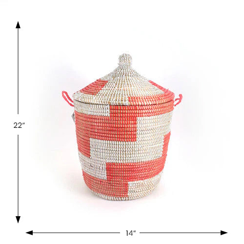 Medium Woven Storage Basket – Red Stripe