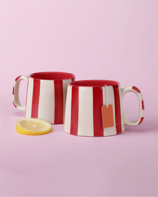 Ceramic Red Stripe Coffee Mug - Set of 2