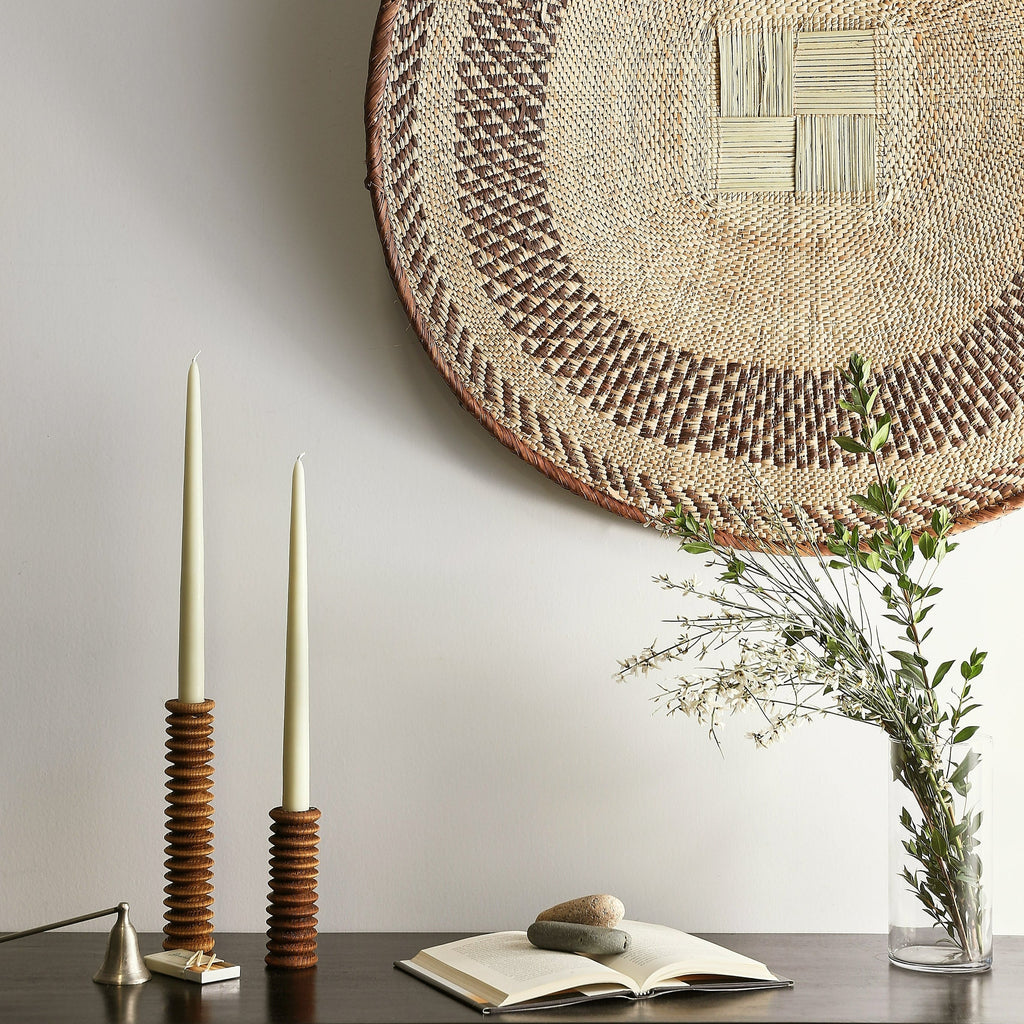 Sculpted Spiral Wood Candlestick Holder
