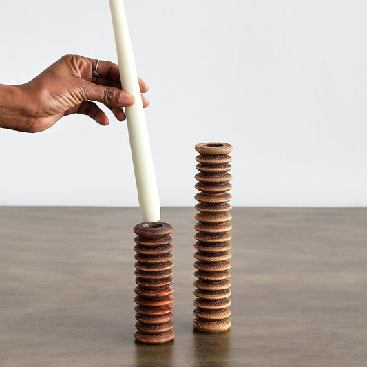 Sculpted Spiral Wood Candlestick Holder